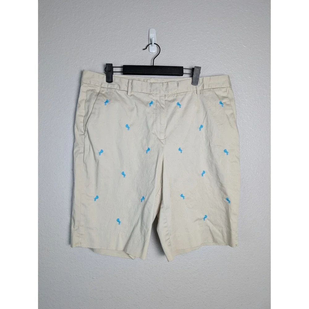 Brooks Brothers 346 Womens Beige Embroidered Blue Bird Chino Shorts Size 16